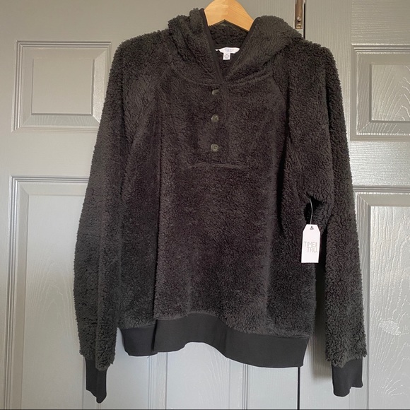 Black Sherpa Pullover Hoodie NWT - Picture 6 of 12